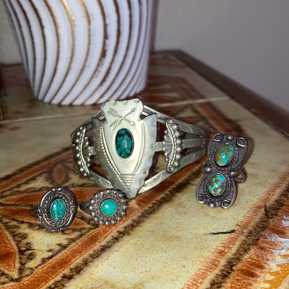 Turquoise & sterling silver cuff with 3 rings